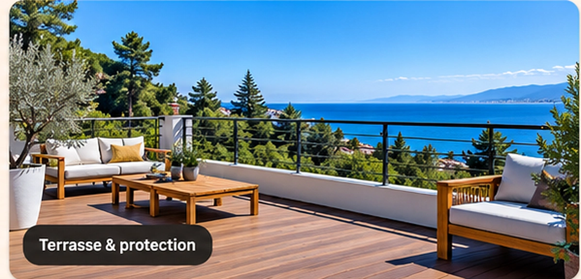 Exemple de terrasse bois rénovée et protégée en extérieur